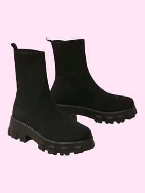 Stretchy Black Sock Combat Boots